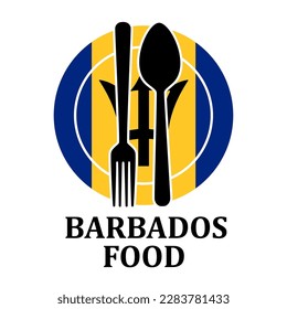 Barbados Restaurant food logo. Flag symbol with plate spoon and fork Icon Template Illustration Design