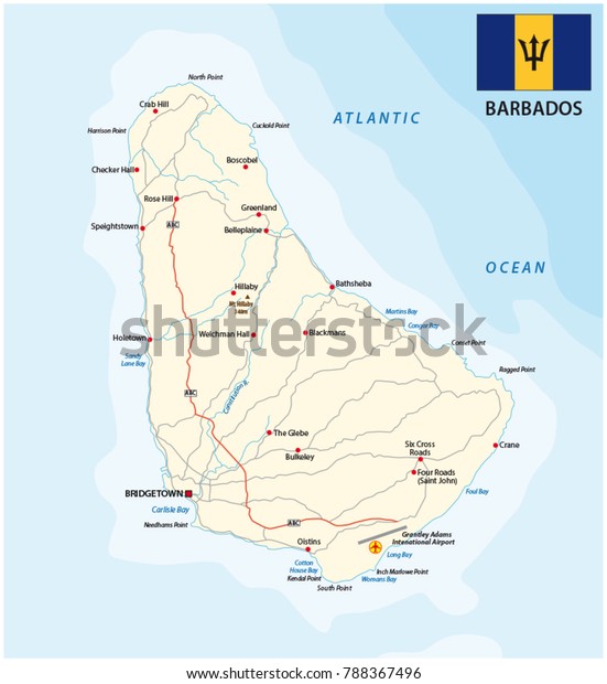 Barbados Road Vector Map Flag Stock Vector Royalty Free