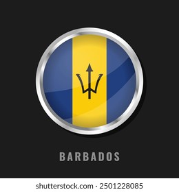 Barbados round framed national flag. Circular glossy flag of Barbados.