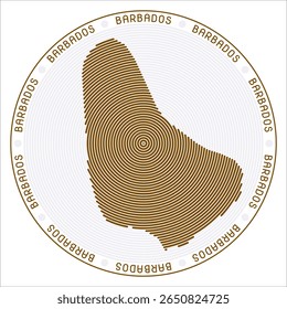 Barbados round logo design. Country shape build of rings. Barbados text around the country. Vector Illustration.