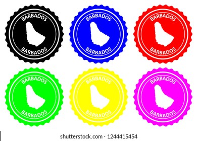 Barbados - rubber stamp - vector, Barbados map pattern - sticker - black, blue, green, yellow, purple and red