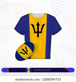 Barbados rugby jersey with rugby ball of Barbados on abstract sport background. Jersey design.