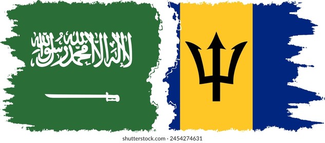 Barbados and Saudi Arabia grunge flags connection, vector