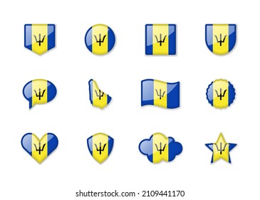 Barbados - conjunto de banderas brillantes de diferentes formas. Ilustración del vector