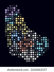 Barbados, shape of the country build of colored cells. Digital style map of the Barbados on dark background. Large size rounded square blocks. Classy vector illustration.