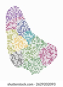 Barbados, shape of the country build of colored cells. Digital style map of the Barbados on white background. Small size circle blocks. Plain vector illustration.