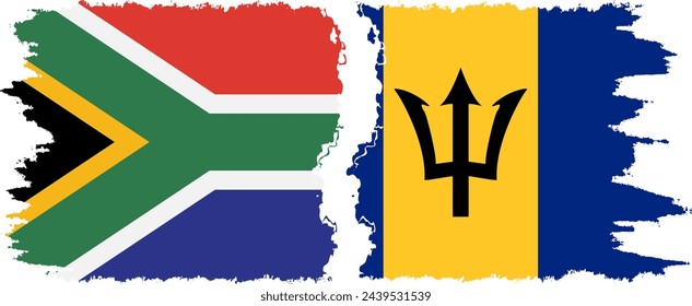 Barbados and South Africa grunge flags connection, vector