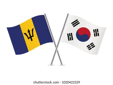 Barbados and South Korea flags. Vector illustration.