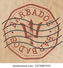 Barbados Stamp Travel Passport. Design Retro Symbol Country. Old Vintage Postmark.