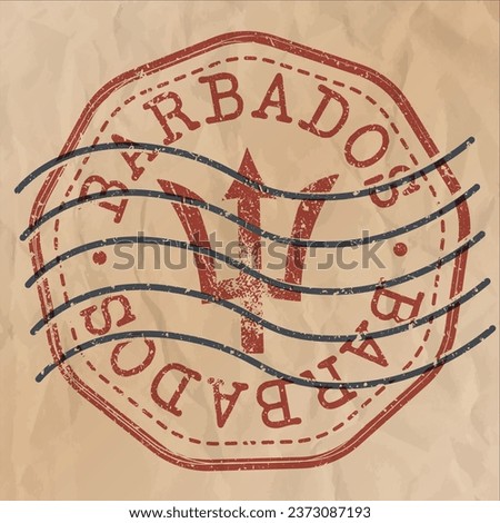 Barbados Stamp Travel Passport. Design Retro Symbol Country. Old Vintage Postmark.