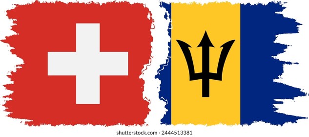 Barbados and Switzerland grunge flags connection, vector