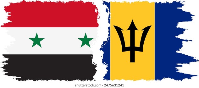 Barbados and Syria grunge flags connection, vector