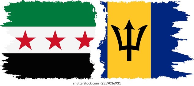 Barbados and Syrian Revolution grunge flags connection, vector