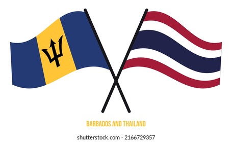 Barbados and Thailand Flags Crossed And Waving Flat Style. Official Proportion. Correct Colors.
