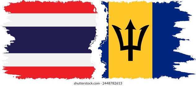 Barbados and Thailand grunge flags connection, vector