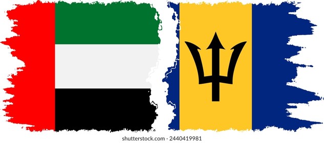 Barbados and United Arab Emirates grunge flags connection, vector