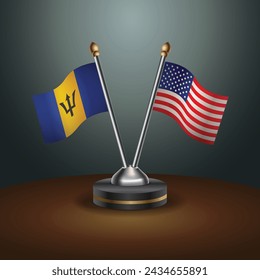 Barbados and United States table flags with gradient backgrund. Vector Illustration