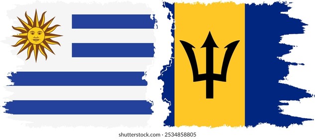 Conexión de banderas grunge de Barbados y Uruguay, Vector