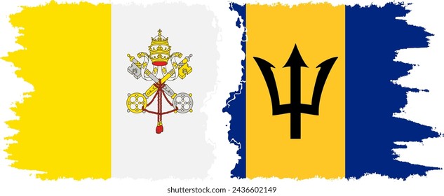 Barbados and Vatican grunge flags connection, vector