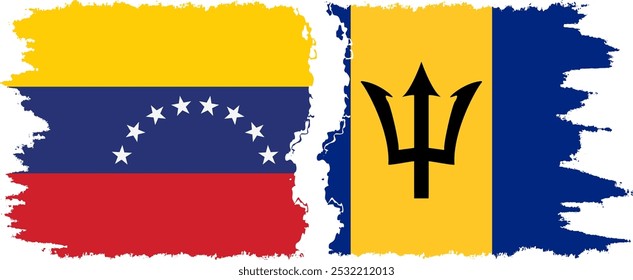 Barbados e Venezuela bandeiras grunge conexão, vetor