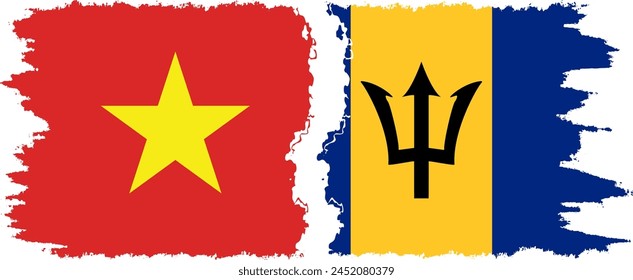 Barbados and Vietnam grunge flags connection, vector