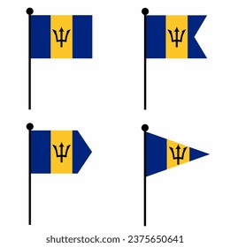 Icono de bandera ondulada de Barbados establecido en 4 versiones de forma. Colección de signos de asta para identidad, emblema e infografía.