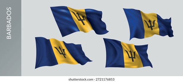 Barbados waving flag set of vector illustration. Orange white green  of Barbadosi wavy realistic flag as a patriotic symbol