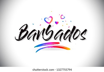 Barbados Welcome To Word Text with Love Hearts and Creative Handwritten Font Design Vector Illustration.