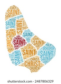 Barbados Word Cloud. Country shape with region division. Barbados typography style image. Region names tag clouds. Vector illustration.