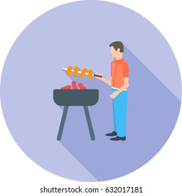 Young Man Grilling Sausages On Barbecue Stock Vector (Royalty Free ...