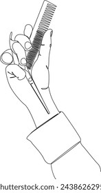 Barbar hand with scissor and a comb line art