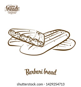 Barbari bread bread vector drawing. Food sketch of Flatbread, usually known in Iran, 
Afghanistan. Bakery illustration series.