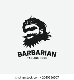 Barbarian Bearded Man Head Logo Design Template. Suitable for Sport Fashion Apparel Clothing or Other Business in Vintage Retro Hipster Style Logo Design.