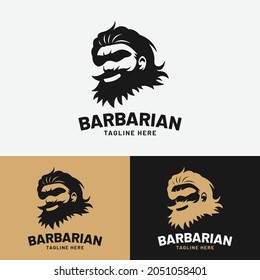 Barbarian Bearded Man Head Logo Design Template. Suitable for Fashion Clothing Apparel Sport Barber Shop Business Brand Company Logo Design