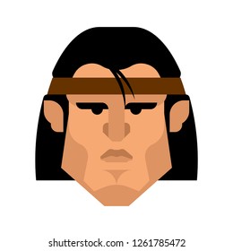 Barbarian face. berserk Brutal man head. Warrior portrait Vector illustration