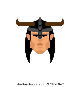 Barbarian face. berserk Brutal man head. Warrior portrait Vector illustration