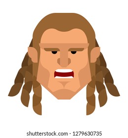 Barbarian face. berserk Brutal man head. Warrior portrait Vector illustration