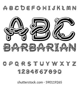 Barbarian font. norse medieval ornament Celtic ABC. Traditional ancient manuscripts alphabet
