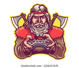 Barbarian Gamer Cartoon Mascot Logo Badge