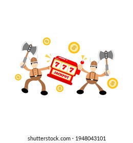 barbarian viking and casino slot game cartoon doodle flat design style vector illustration