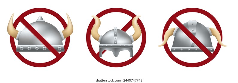 Barbarian viking helmet ban prohibit icon. Not allowed viking crossed circle