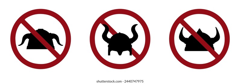 Barbarian viking helmet ban prohibit icon. Not allowed viking crossed circle