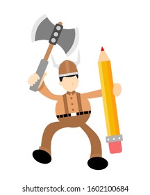 barbarian viking and pencil draw creative flat design style vector illustration