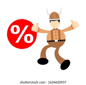 barbarian viking and percent bubble sign cartoon doodle flat design style vector illustration
