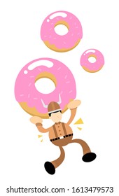 barbarian viking and pink sweet candy doughnut beverage cartoon doodle flat design style vector illustration