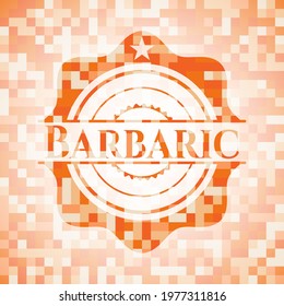 Barbaric orange tile background illustration. Square geometric mosaic seamless pattern with emblem inside. 