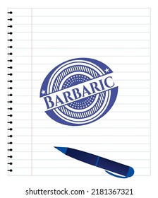 Barbaric pen strokes emblem. Blue ink. Vector Illustration. Detailed. 