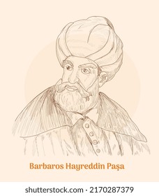 Barbaros Hayreddin Paşa  hand drawing vector illustration 