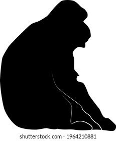 barbary macaque (Macaca sylvanus) form side silhouette, vector isolated