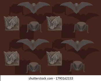 Barbastelle Bat Cartoon Vector Illustration Seamless Background-01